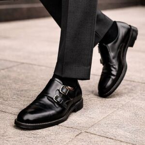 Salvatore Ferragamo Black Monk Strap Leather Buckle Dress Shoes   Mens Size 10.5